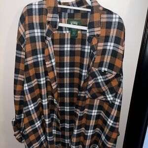 Plaid Flannel Shirt in Black, White, and Brown